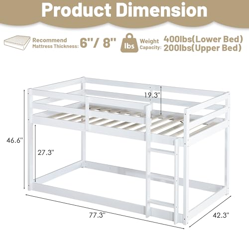 Twin Over Twin Wood Bunk Bed with Ladder Guardrails J34987