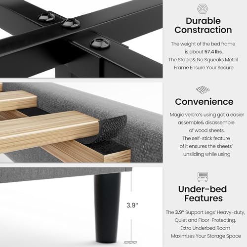 Dark Gray Full Size Linen Fabric Upholstered Platform Bed Frame U13911