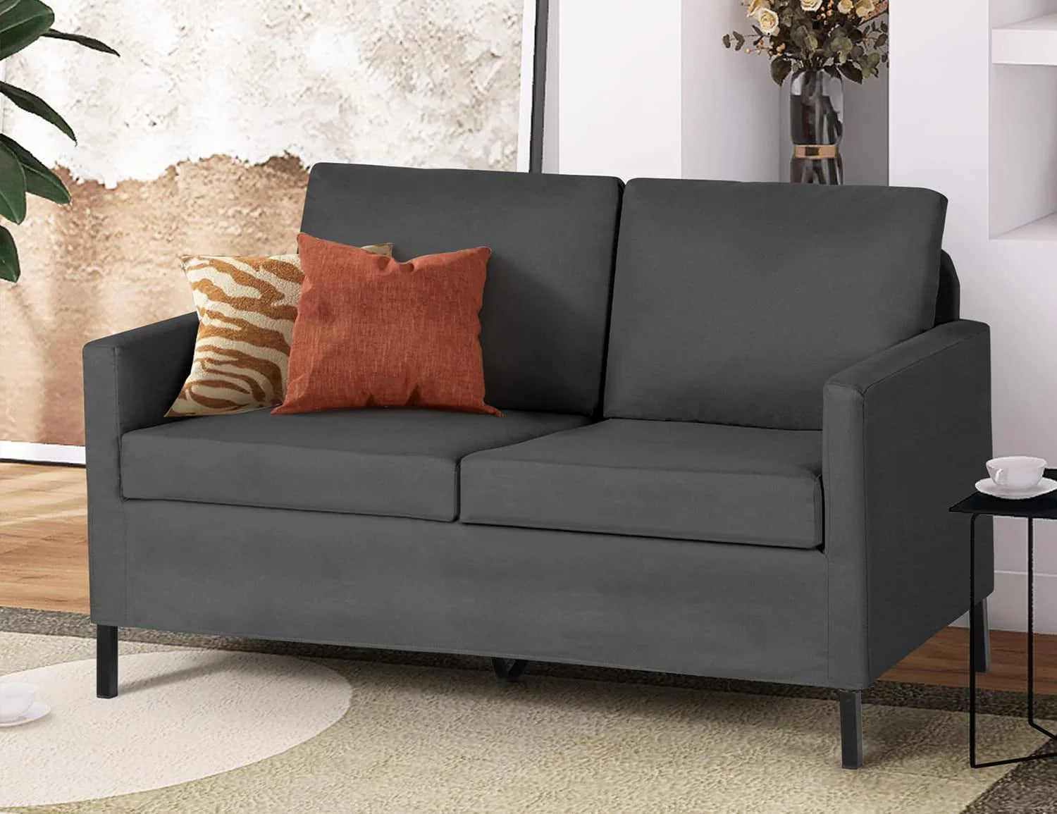 Fabric Modern Loveseat Sofa 51" W Upholstered 2-Seater with Iron Legs S9446