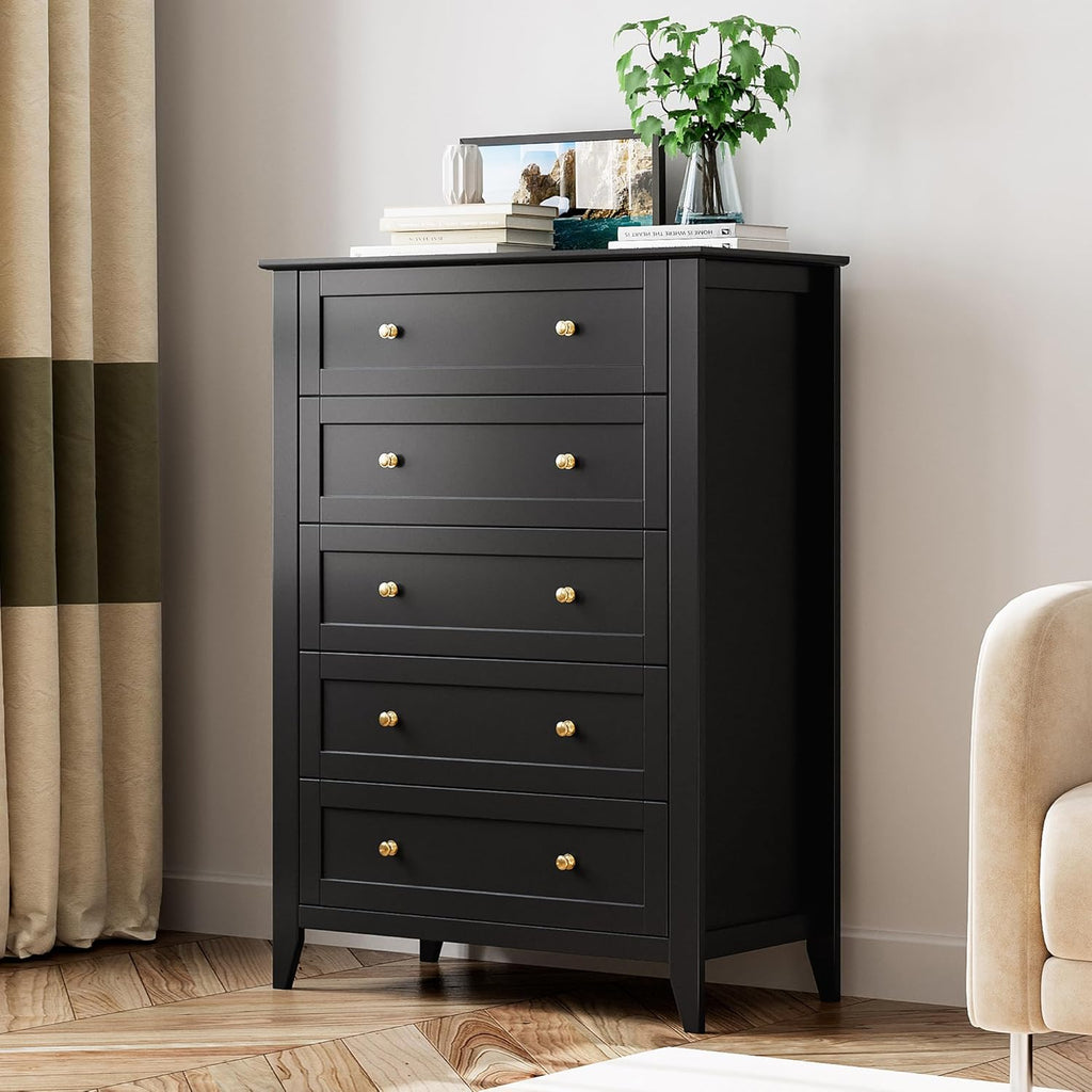 Black 5 Drawer Wood Dresser R7578