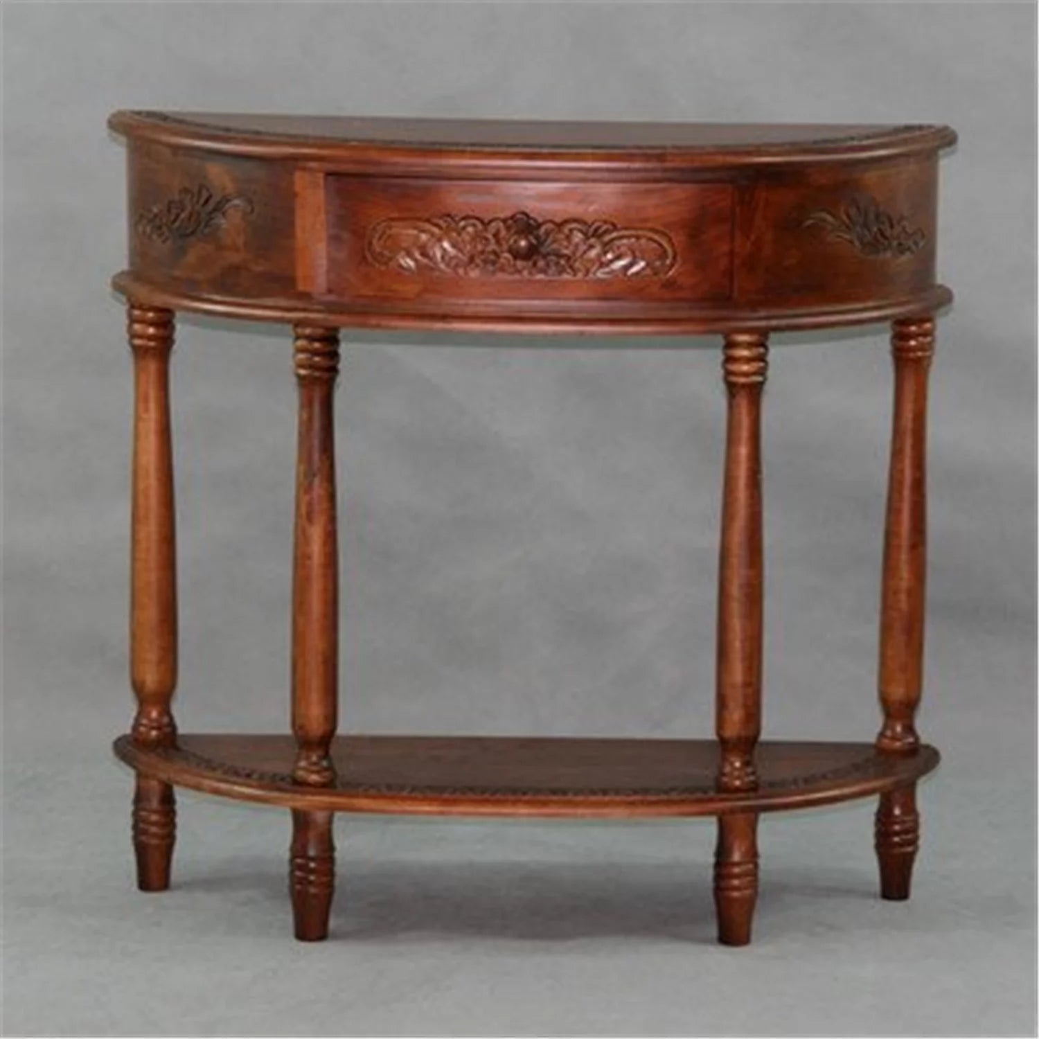 Walnut Carved Wood Half-moon Hall Table N79567