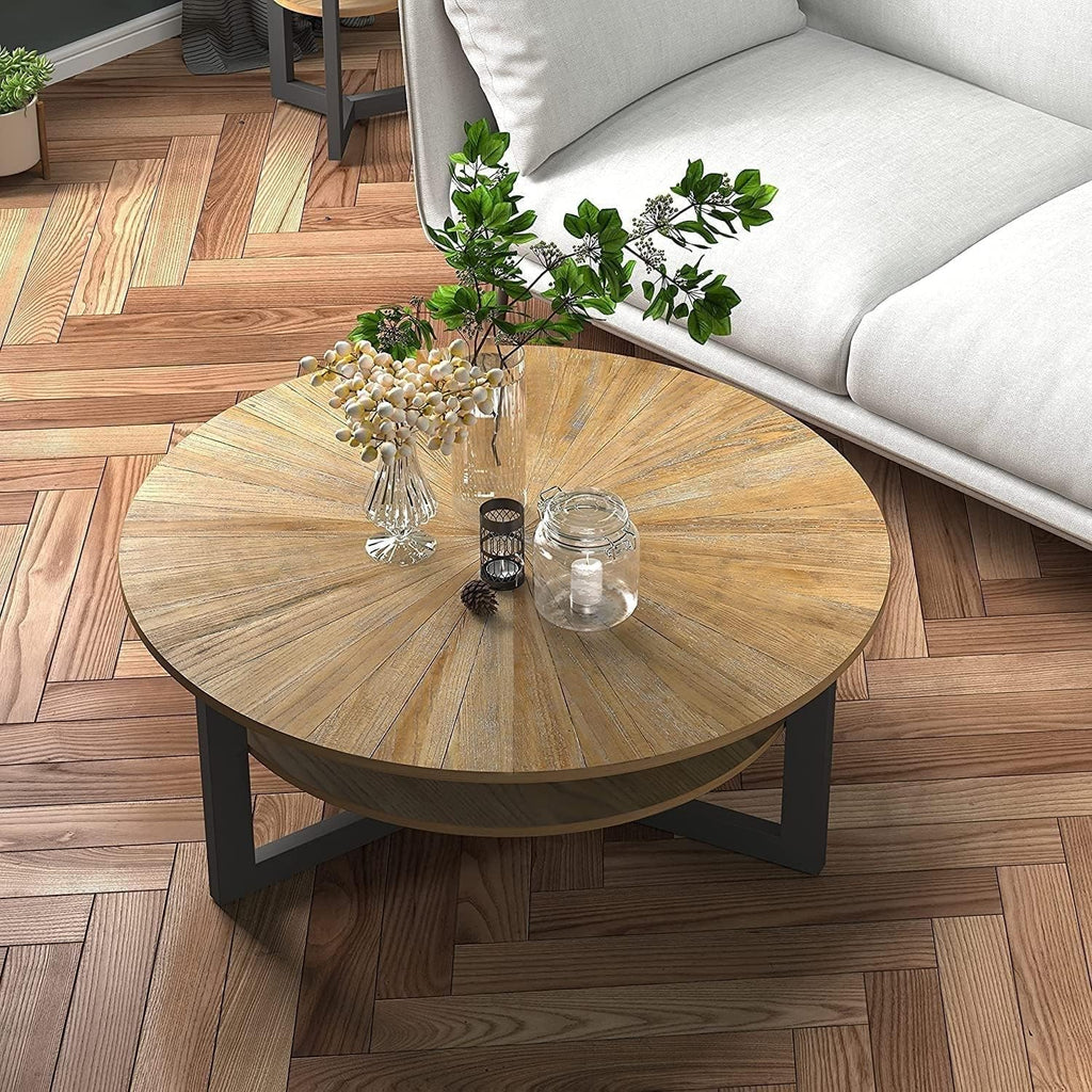 Rustic Wood Round Coffee Table Y256