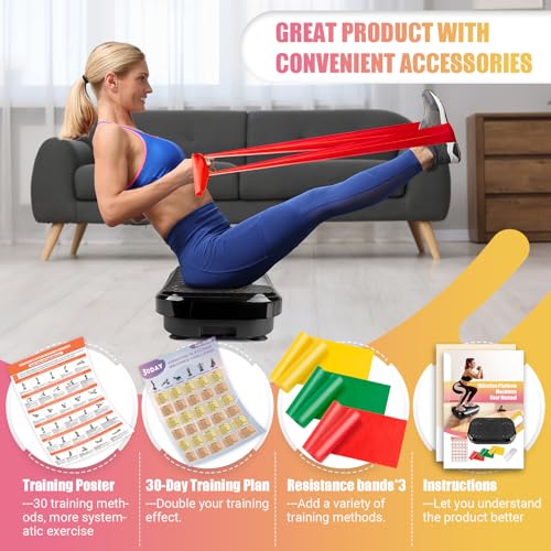 Vibration Plate Exercise Machine with Training Poster, 3 Resistance Bands, Adjustable Speeds M6799