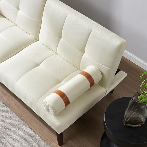 White Linen Convertible Sofa Bed with Adjustable Backrests M57833