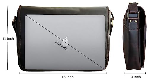 16" Full Grain Leather Laptop Messenger Bag E926077