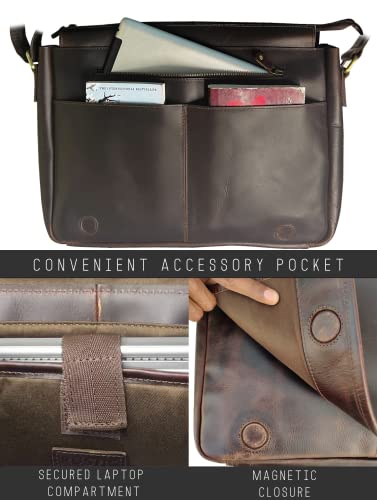 16" Full Grain Leather Laptop Messenger Bag E926077