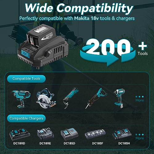 2-Pack 6.0Ah Lithium-ion Battery Compatible with Makita 18V L1602