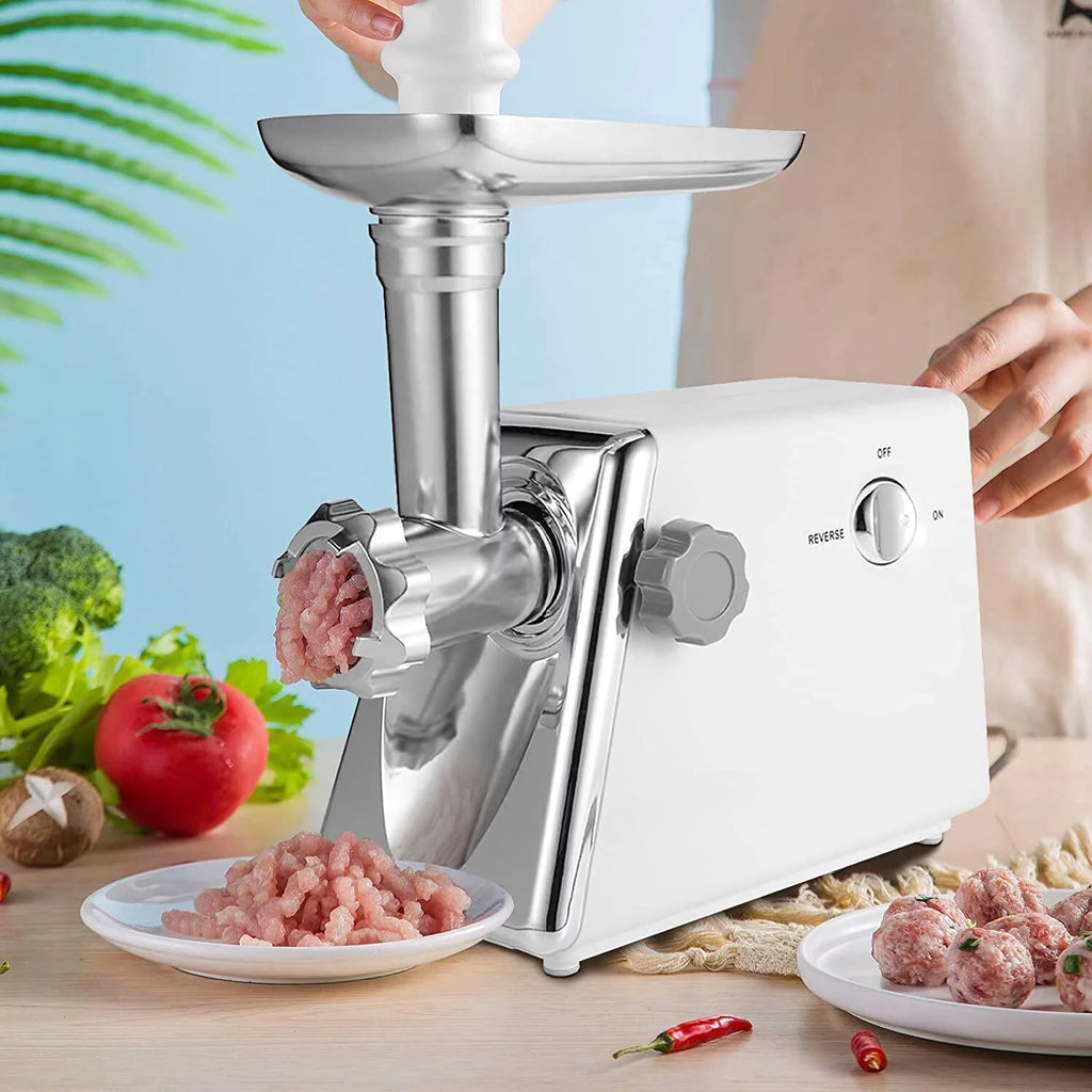 White Electric Meat Grinder with Sausage & Kubbe Kit, 3 Grinder Plates, 600W O158535