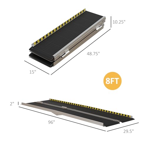 8FT Foldable Aluminum Wheelchair Ramp with Non-Slip Surface A15801