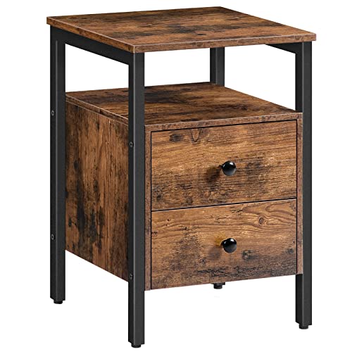 Rustic Brown and Black Nightstand with 2 Drawers and Storage Shelves R4275