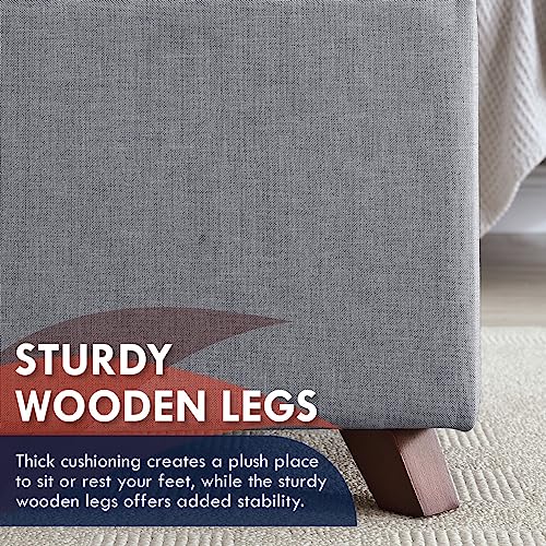 Gray Linen Tufted Square Storage Ottoman with Lift Off Lid Q41182
