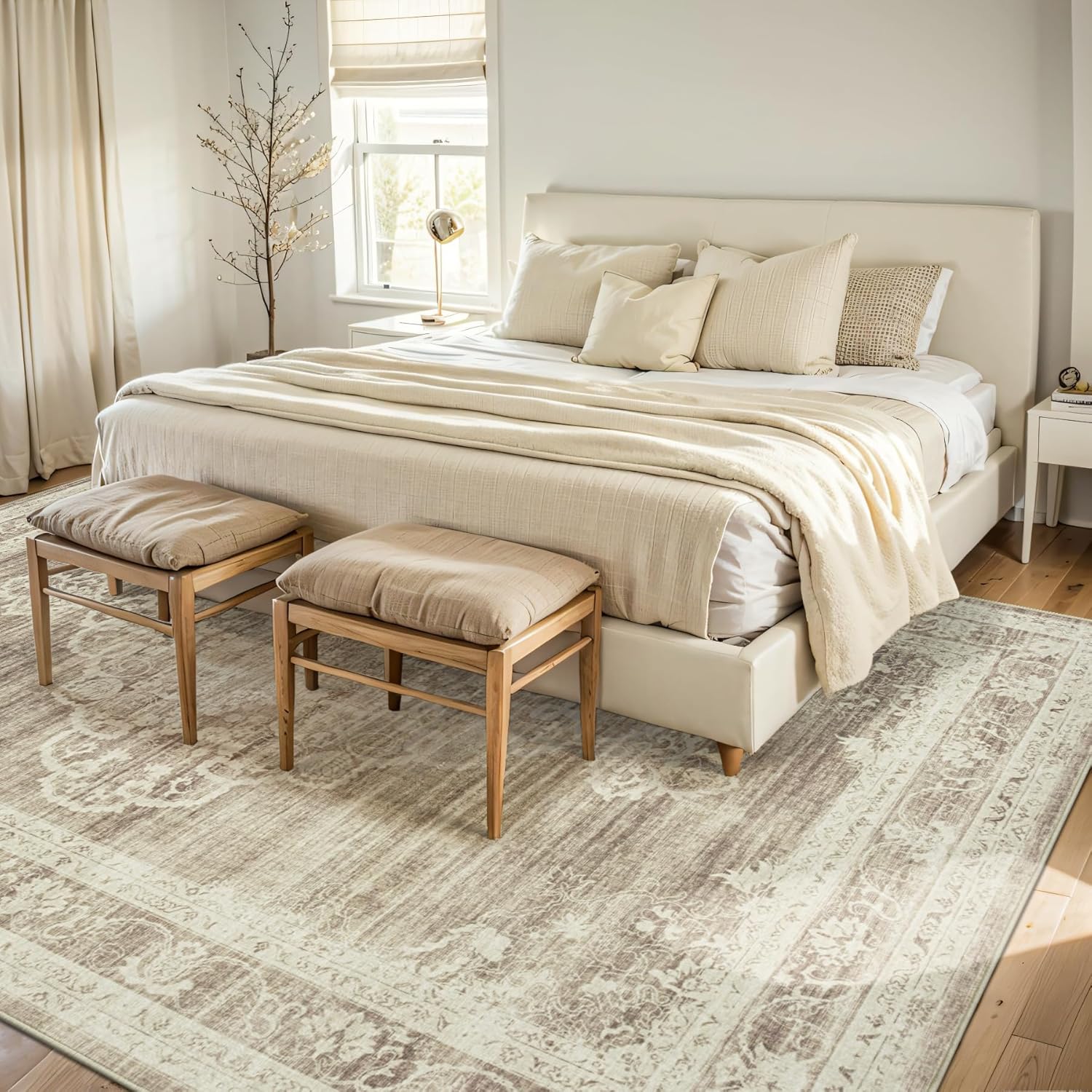 Beige 9x12 Washable Non Slip Low Pile Area Rug Z40991