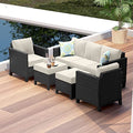 5 Piece Brown Wicker Patio Furniture Set with Beige Cushions B941578