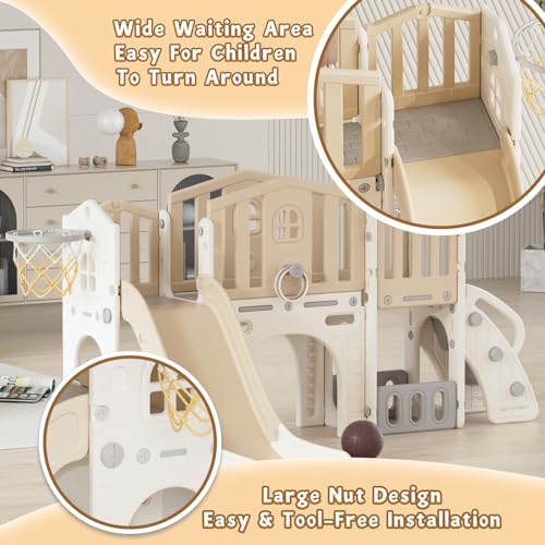 Gray 8 in 1 Toddler Slide Set with Basketball Hoop P894