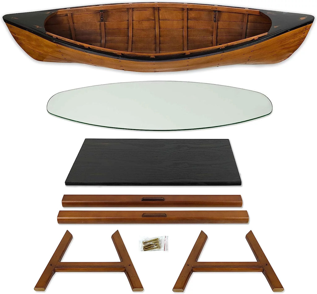 Wooden Boat Canoe Coffee Table Antique Honey Finish Y20786