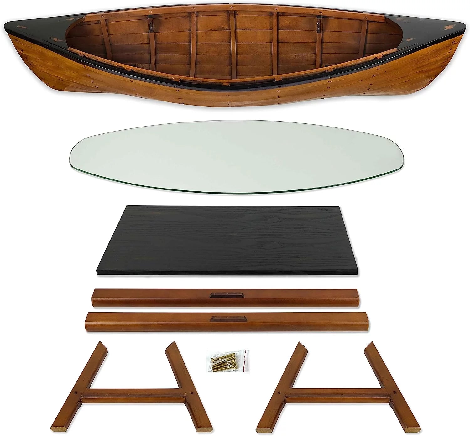 Wooden Boat Canoe Coffee Table Antique Honey Finish Y20786