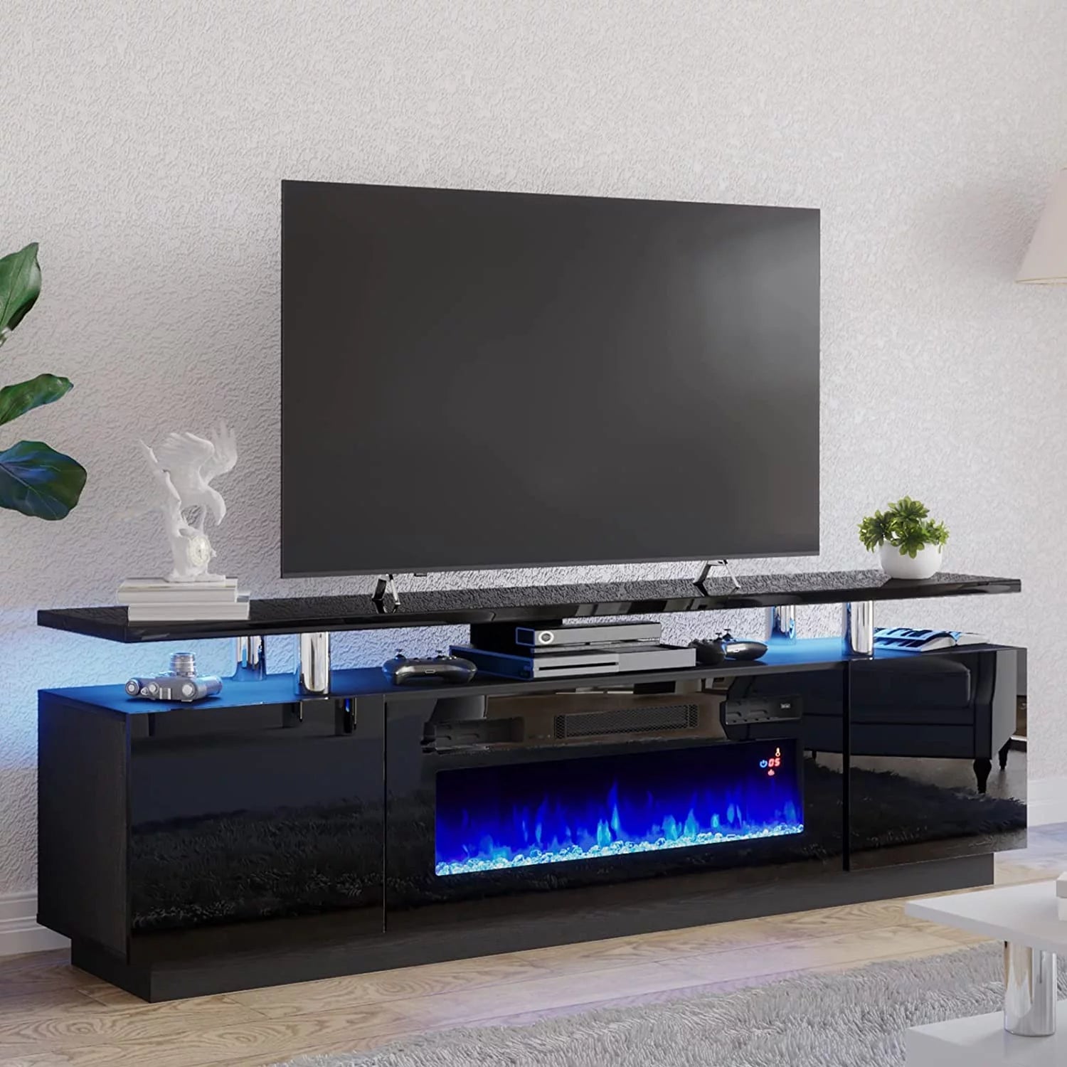 Black 70" Fireplace TV Stand with LED Lights V18648