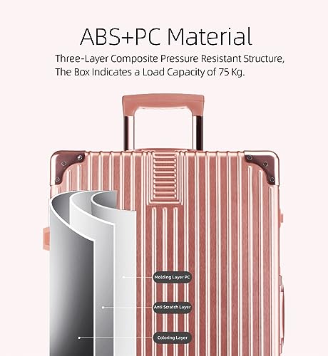 Aluminum Frame Hardside Luggage with Spinner Wheels and TSA Lock, 26 inch, Rose Gold+White R22117