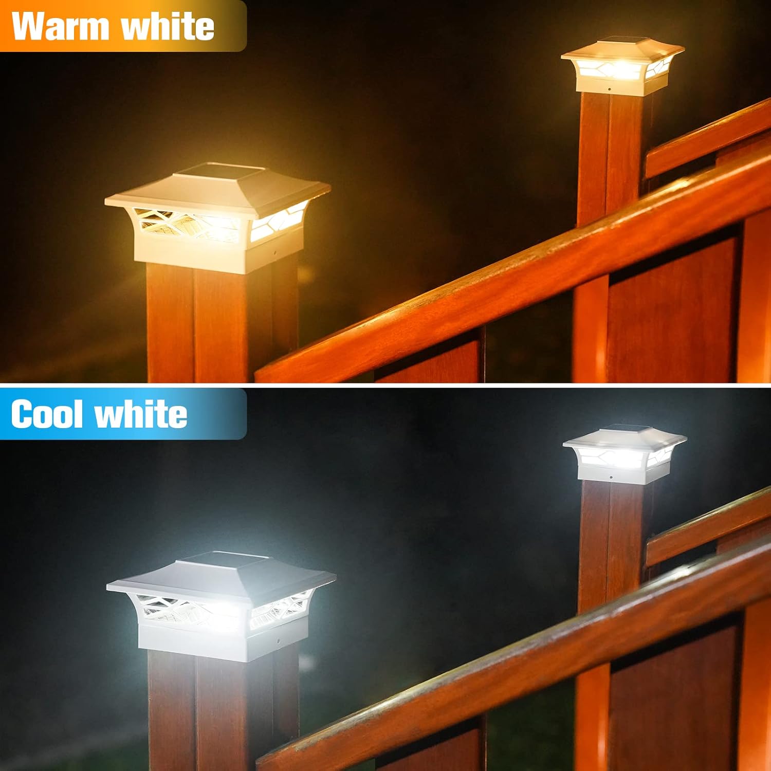 12 Pack White Solar Post Cap Lights and 6 Pack Black Solar Fence Post Cap Lights S9820