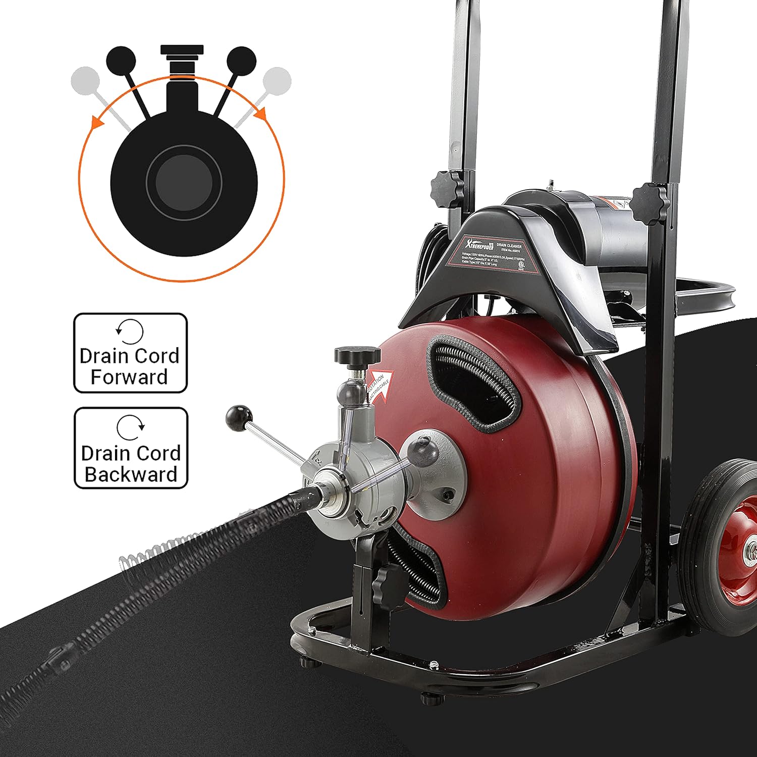 Commercial Sewer Snake Drill Drain Auger Cleaner Cable 50-Feet Long 1/2 (4)-Cutter Set with Wheel N9953