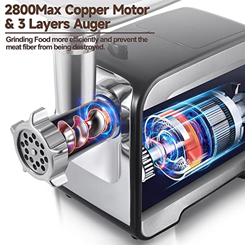 2800W Electric Meat Grinder with Stainless Steel Blades & 3 Grinding Plates H2431
