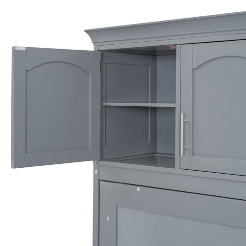 Full Size Murphy Bed with Built-in Wardrobe, 3 Drawers and 3 Open Shelves G7423