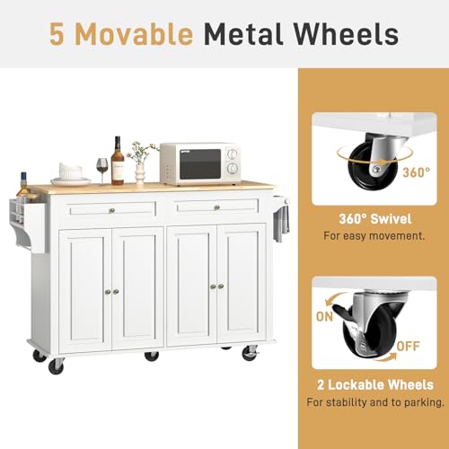 White Rolling Kitchen Island with Drop Leaf and Power Outlet K787