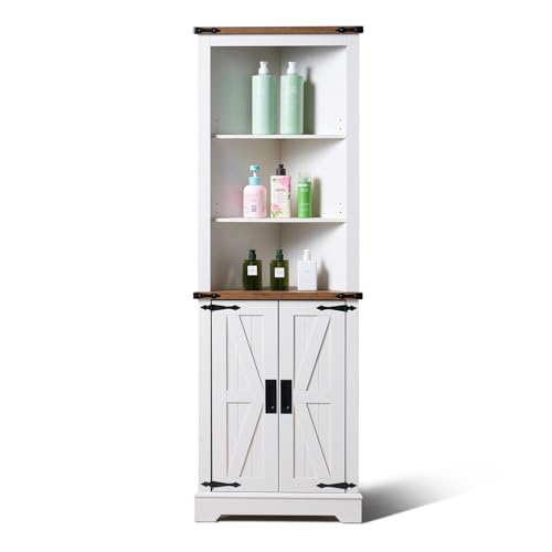 Antique White Barnwood Tall Corner Cabinet with Adjustable Shelves K1244