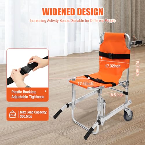 Foldable Stair Chair with 2 Wheels, 350 lbs Load Capacity (Orange) U543