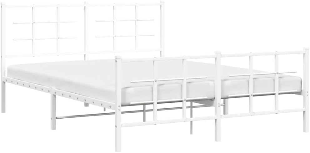 White Steel Metal Bed Frame Double Bed with Headboard Footboard H68388