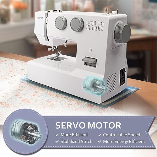 Full Size Sewing Machine with Foot Pedal, Heavy Duty, Portable, Servo Motor, 25 Built-in Stitches, 6 Bobbins, 5 Sewing Feet L59301