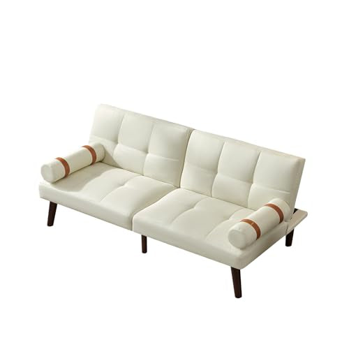 White Linen Convertible Sofa Bed with Adjustable Backrests M57833