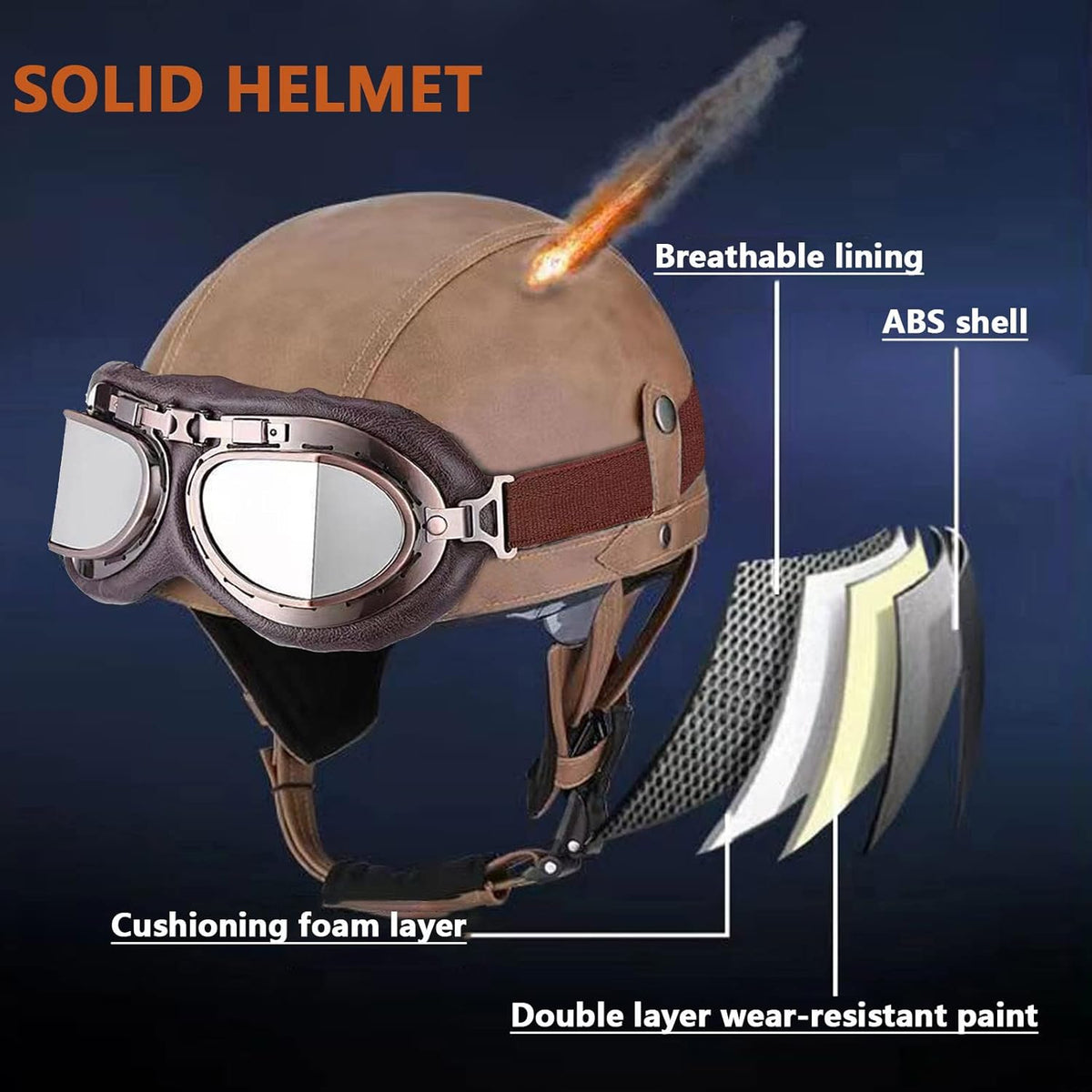 Brown Retro Open Face Leather Motorcycle Helmet DOT Certified O1250