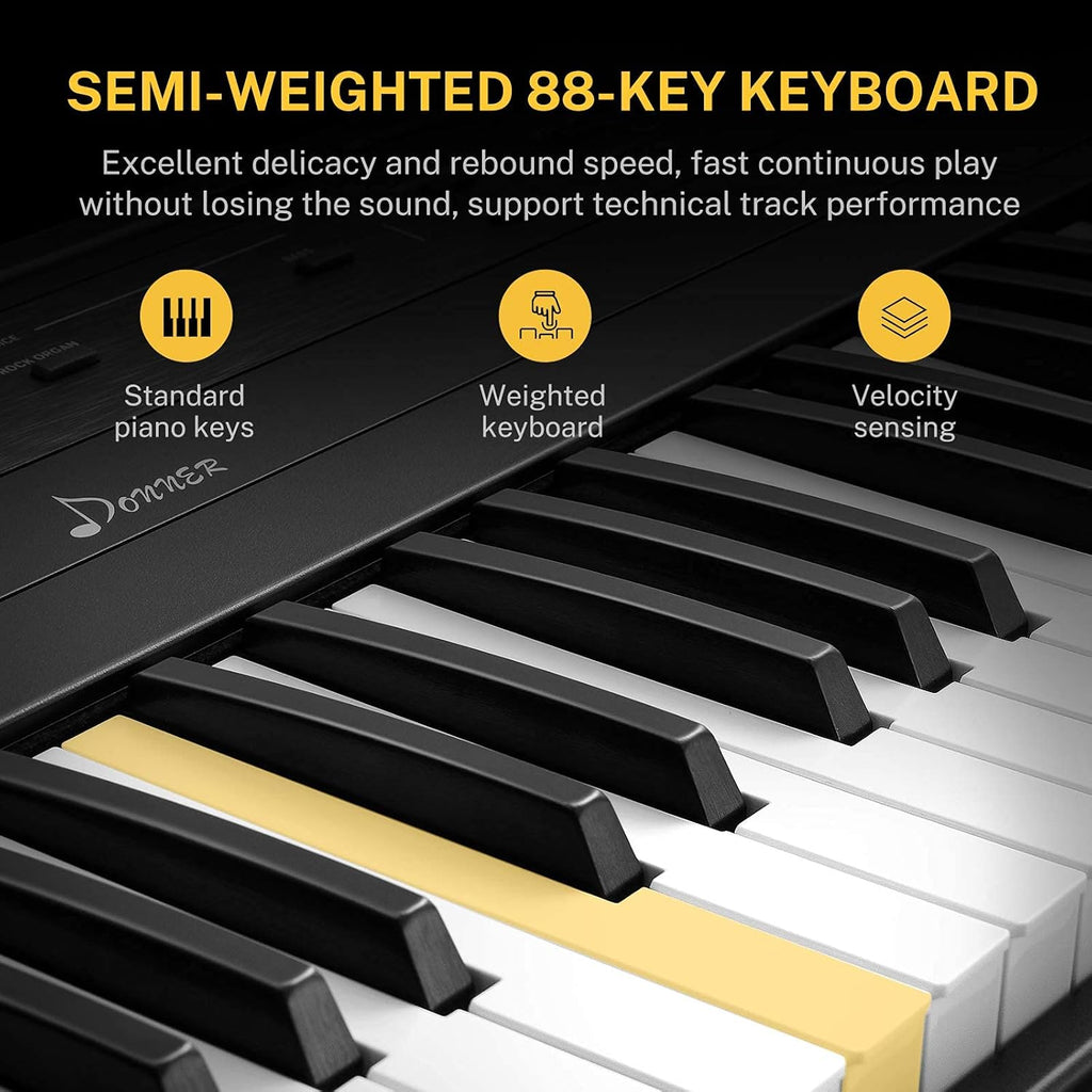 88 Key Semi Weighted Portable Digital Piano with Stand, Sustain Pedal, 20W Built in Speakers, 10 Voices, Headphone Output, Bluetooth MIDI Electric Keyboard J580
