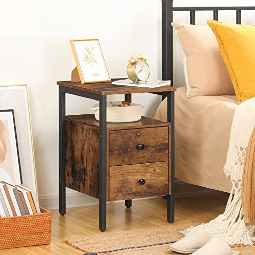 Rustic Brown and Black Nightstand with 2 Drawers and Storage Shelves R4275