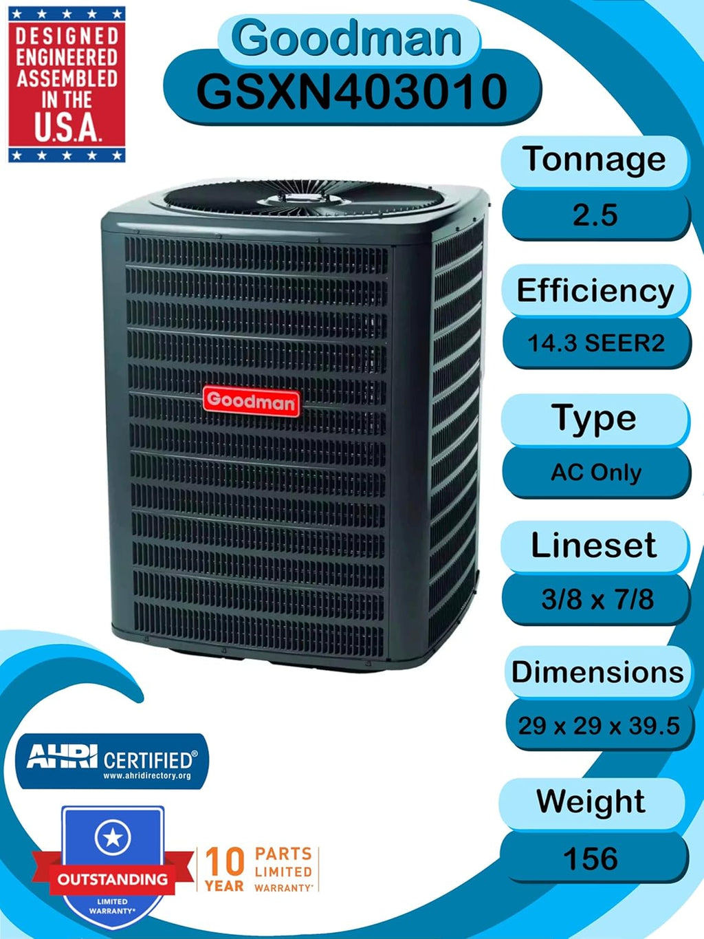 2.5 TON 14.3 SEER2 AC Unit and Evaporator M7939