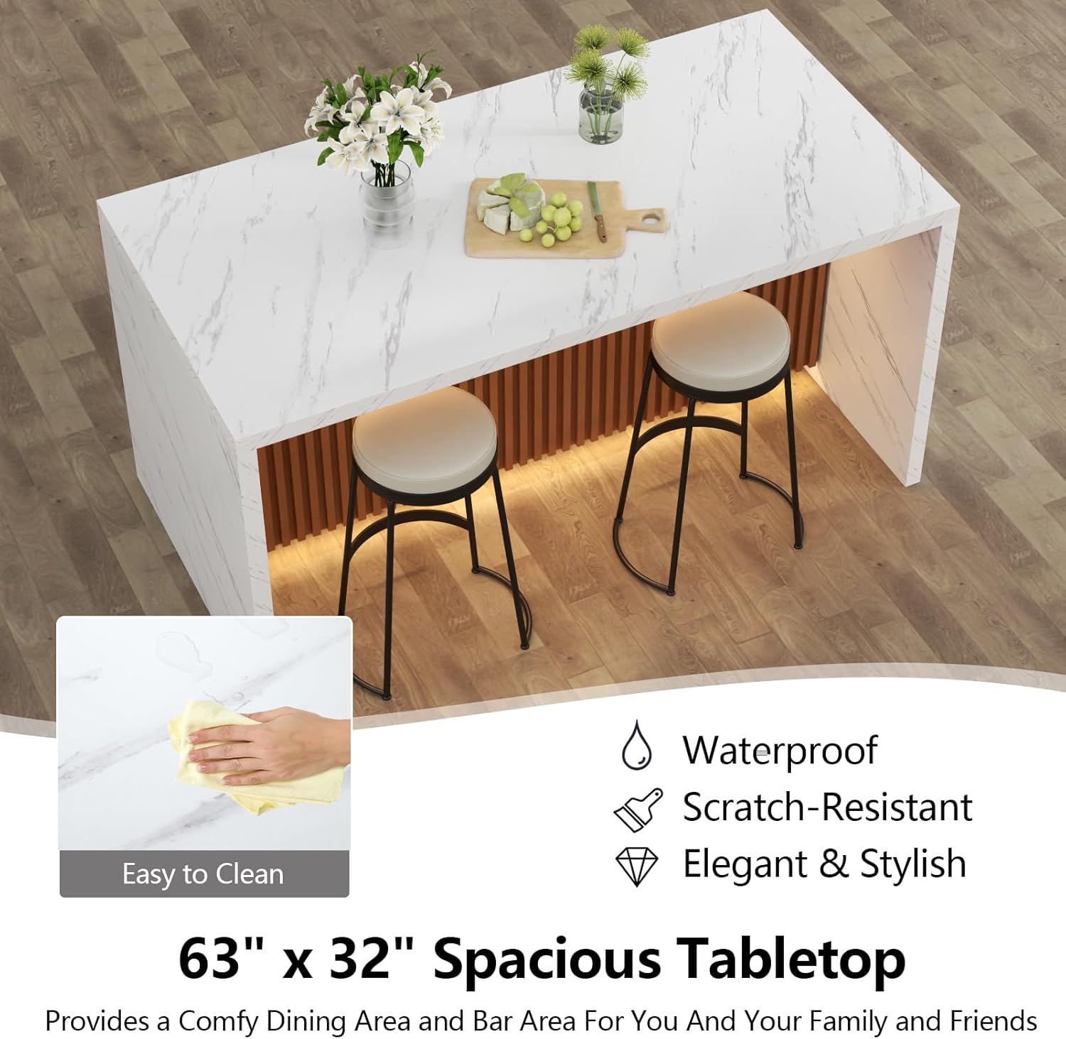 Large Imitation Marble Dining Table with LED Lights N541
