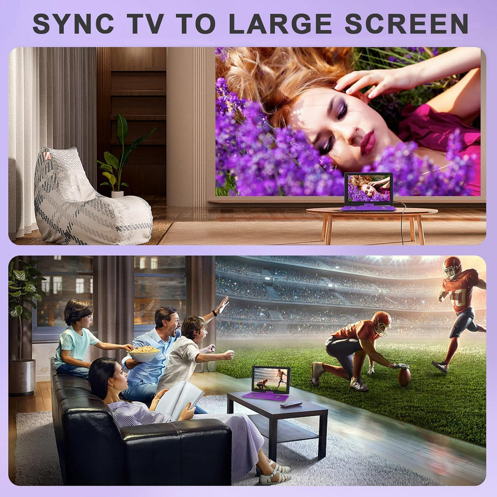 17.5" Portable DVD Player with 15.6" HD Screen, 6 Hours Rechargeable Battery, Purple E73310