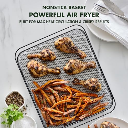 Matte Black 9-in-1 Nonstick Air Fry Oven with Baking Pan, Stainless Steel Rack, and Basket Z74555