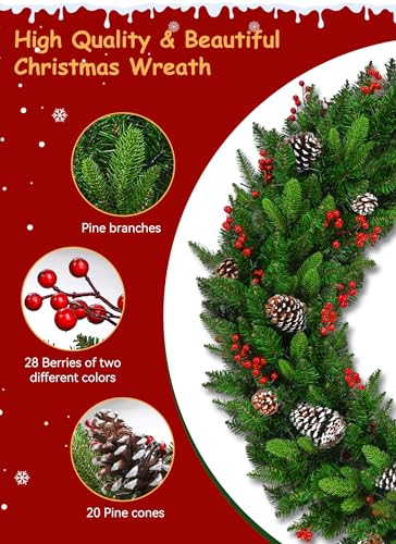 24 Inch Pre-Lit Artificial Christmas Wreath with 50 Lights W385743