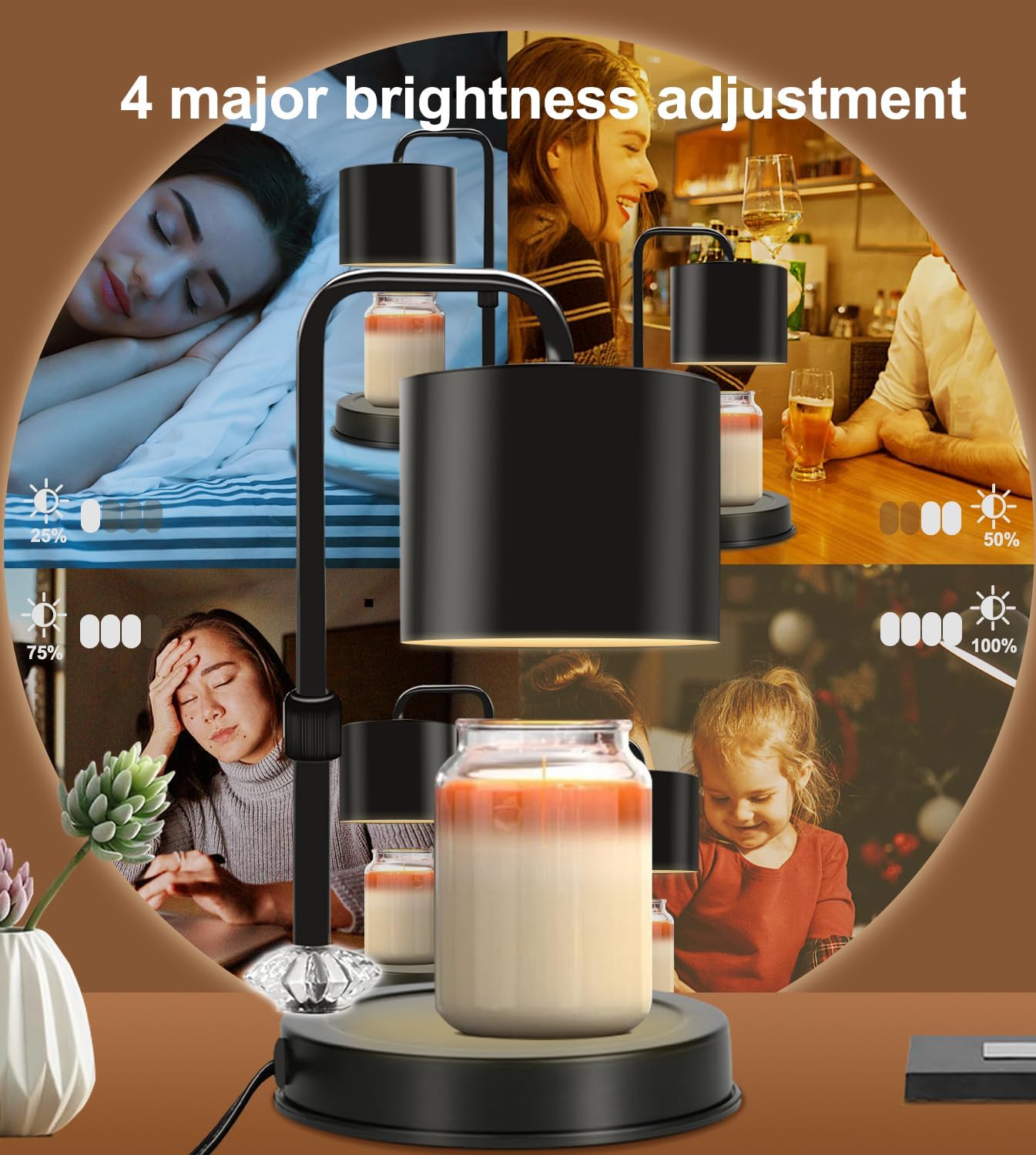 Candle Warmer Lamp with Timer, Adjustable Dimmable, 2 Bulbs R9443