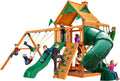 Brown Wooden Swing Set with Two Slides T5323
