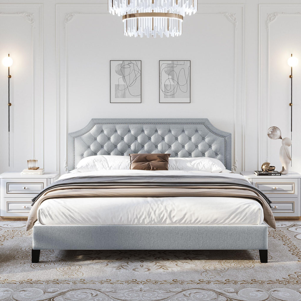 Grey Upholstered Tufted Bed Frame Full L957584