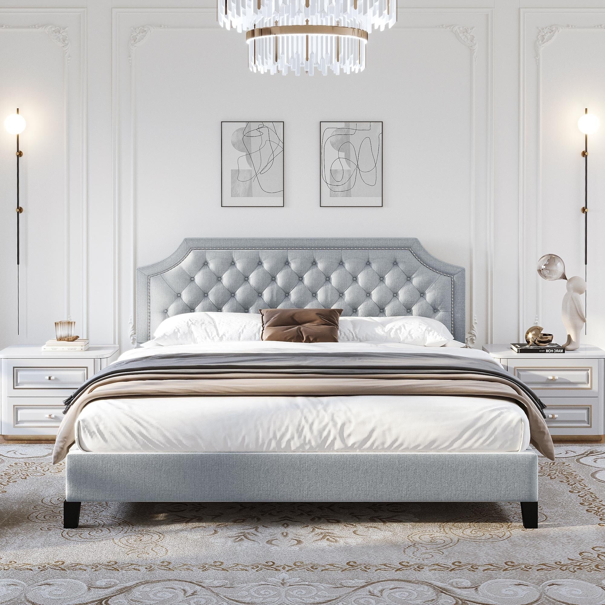 Grey Upholstered Tufted Bed Frame Full L957584