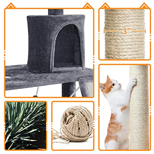 63.5in Multi-Level Cat Tree with Scratching Posts, Platform & Hammock M8851