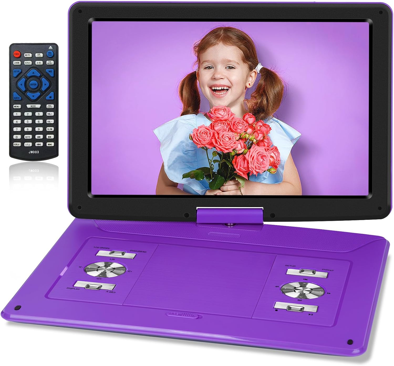 17.5" Portable DVD Player with 15.6" HD Screen, 6 Hours Rechargeable Battery, Purple E73310
