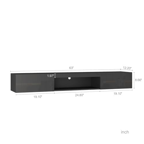 65" Floating TV Stand with LED Lights and Storage S159