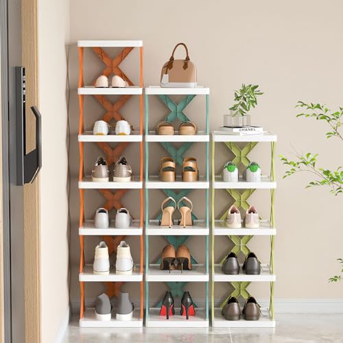 Green Plastic 9 Tier Narrow Shoe Rack S254974