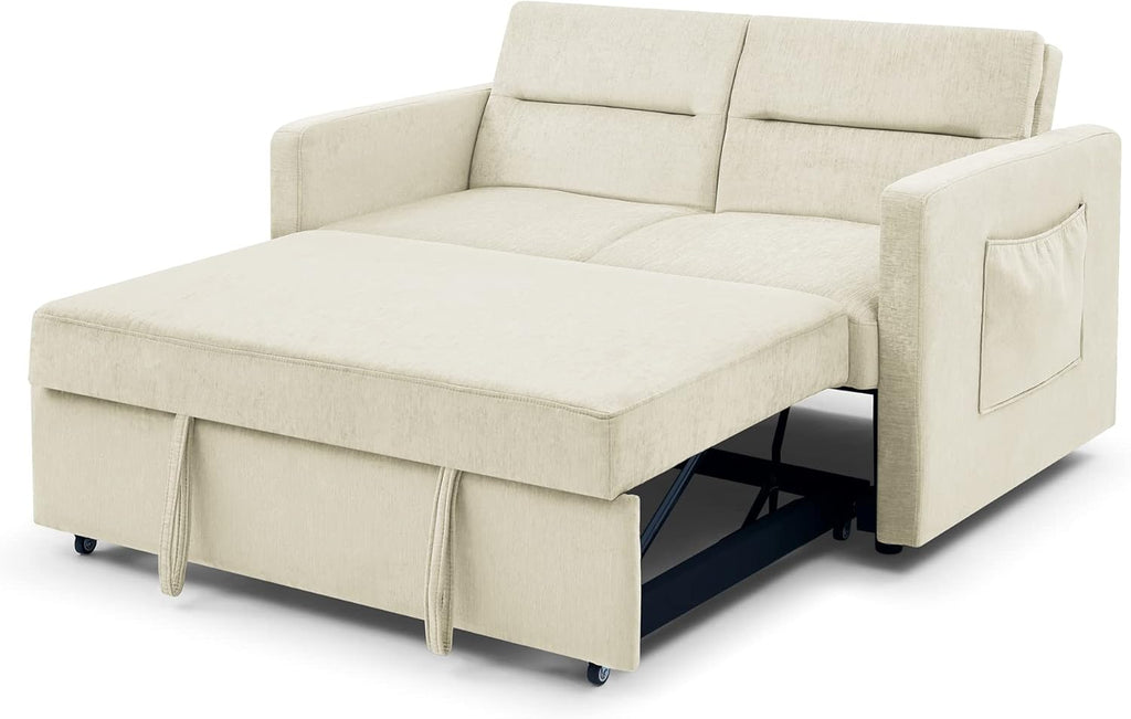 Beige Velvet 3 in 1 Convertible Sleeper Sofa P798