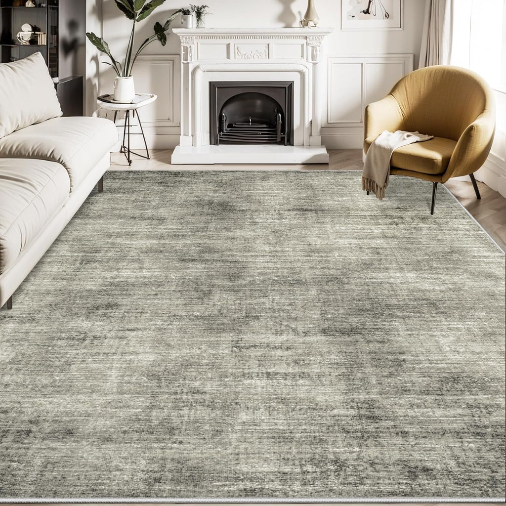 9x12 Washable Non Slip Grey Area Rug L574